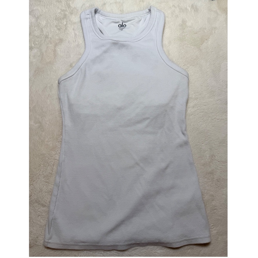 Alo Yoga Ribbed Tank Top Women XS White Racerback Built-in Shelf Bra Activewear